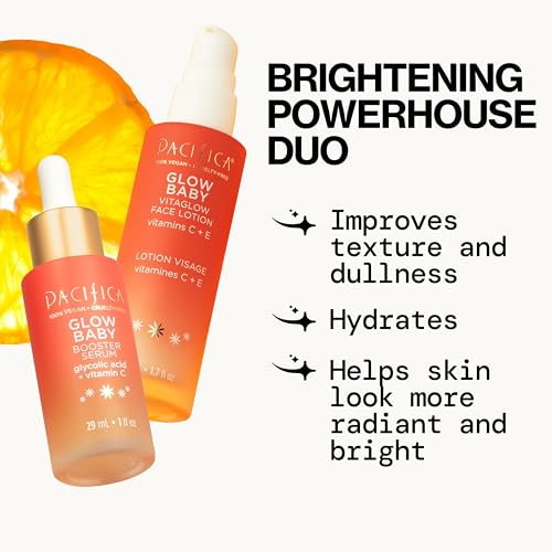 Pacifica Glow Baby Super Lit Booster Serum & VitaGlow Vitamin C Face Cream Brighten & Hydrate Skincare Bundle Daily Antioxidant Moisturizer Set for Radiant, Even-Toned Skin
