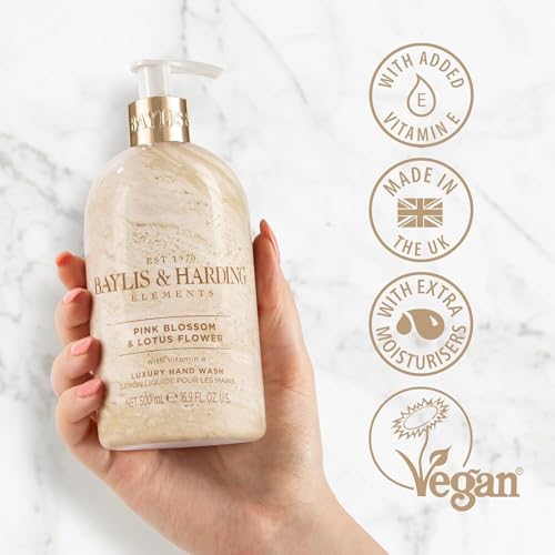Pink Blossom & Lotus Flower Hand Wash with Dispenser - 16.9oz/500ml, 3-Pack - Baylis & Harding