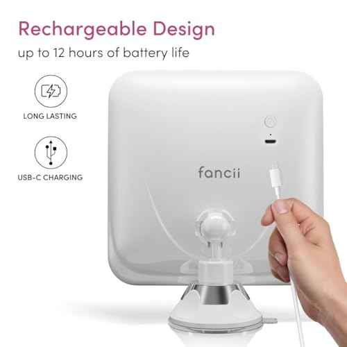 Fancii 20x Magnifying Makeup Mirror with LED Lights, Rechargeable, High Zoom | 7-inch Large Lighted Travel Mirror for Vanity and Bathroom, Dimmable, 3 Light Settings, Strong Suction, 360¡Æ Rotation