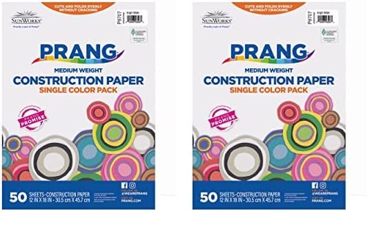 Prang (Formerly SunWorks) Construction Paper, Bright White, 12" x 18", 50 Sheets (Pack of 2)