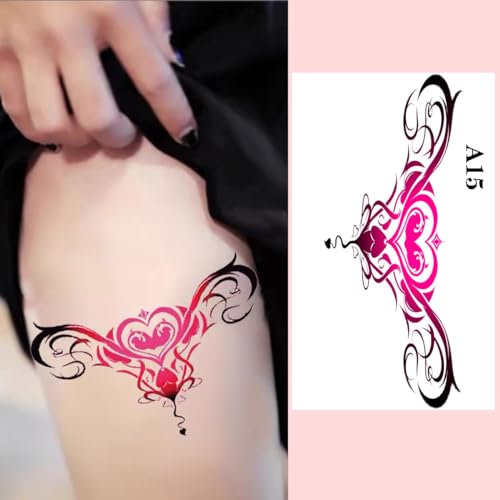 Sexy Navel Temporary Tattoos 20 Sheets Large Black Red Lace Abdomen Waist Waterproof Tattoo Stickers for Women Girl Fake Body Tattoos (Waist and abdomen)