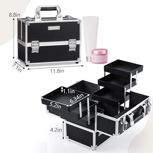 FRENESSA 11.8" Makeup Train Case with 6 Trays, Hard Cosmetic Organizer