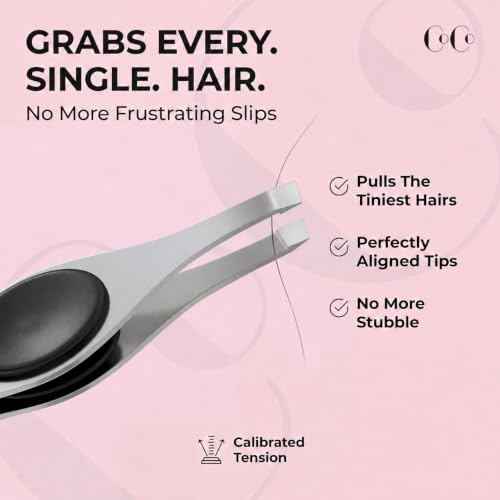 CoCo's Facial Hair Tweezers - Slant Tip Eyebrow Tweezers Silver/Black