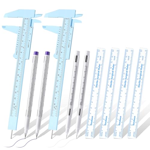 Teling 10 Pcs Eyebrow Ruler tools set 2 Eyebrow Measuring Ruler kit 4 Microblading White Skin Marker Pen 4 Paper Permanent Makeup Position Mapping Mark Tools for Artists Skin