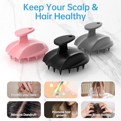 RVHWQI Silicone Scalp Massager Shampoo Brush, Ergonomic Head Scalp Scrubber for Dandruff Removal, Hair Growth, Wet Dry Hair Care, Gentle Exfoliation and Deep Washing for Men Women (Black)