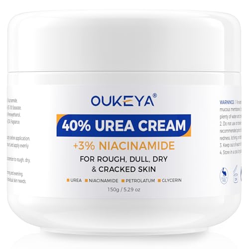OUKEYA 40% Urea + 3% Niacinamide Foot Cream 5.29 oz, for Dry Calloused Heels