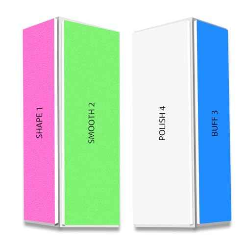 4 Way Nail Buffer Block (2 Pcs), Nail Shine Buffers Blocks Files for Natural and Acrylic Nails Smoother Buffing Block Polisher Fingernail File Buffer 120/240/600/3000 Grit for Buffing Shinning