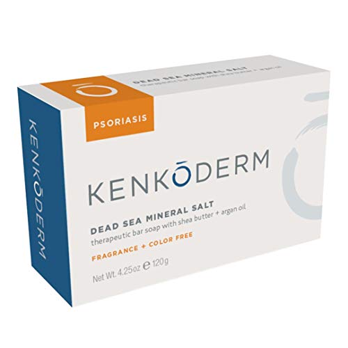 Kenkoderm Psoriasis Mineral Salt Soap with Argan Oil & Shea Butter, 4.25 oz, 1 Bar, Dermatologist Developed Skin Care for Soothing & Moisturizing Psoriasis, Eczema & Rosacea, Fragrance & Color Free