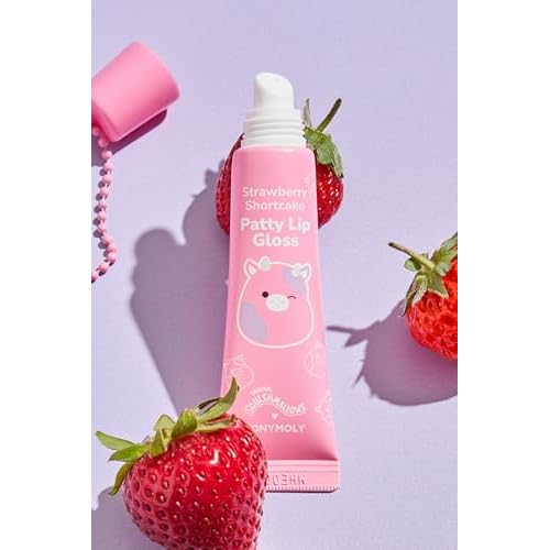 TONYMOLY x Squishmallows Patty Keychain Lip Gloss ? Strawberry Shortcake Sheer Pink Gloss, Hydrating, Non-Sticky, High Shine, 11ml