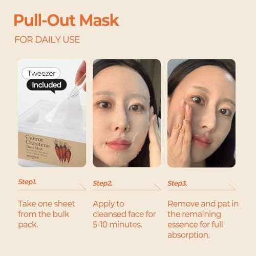 SKINFOOD Carrot Carotene Daily Sheet Mask, Korean Skincare Hack, 5-Minute Quick Hydrating, Soothing & Moisturizing Face Mask for Dry Skin, Glass Skin, Bulk Pack (30EA)