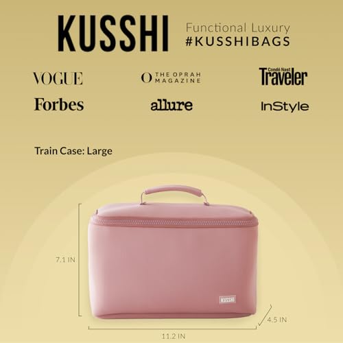KUSSHI Neoprene Train Case Makeup Bag - Washable Makeup Travel Bag & Vanity Case for Stress Free Travel (Large, Mauve/Stone)