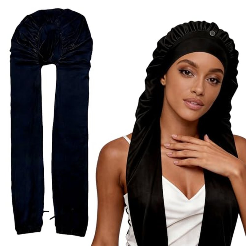 Black Pantyhose Braid Bonnet for Sleeping - Hair Protection