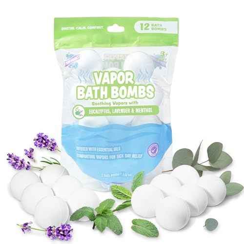 Tub Works¢ç Vapor Bath Bombs for Toddlers & Kids, 12 Pack | Natural Essential Oils for Aromatherapy | Calming Eucalyptus Bath Bomb with Lavender & Menthol for Cold, Flu & Congestion Relief