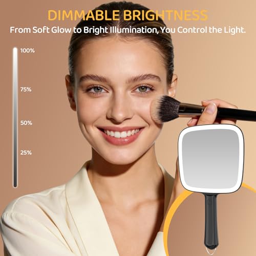 Rechargeable Lighted Hand Mirror with 30X Magnifying, 3 Color LED