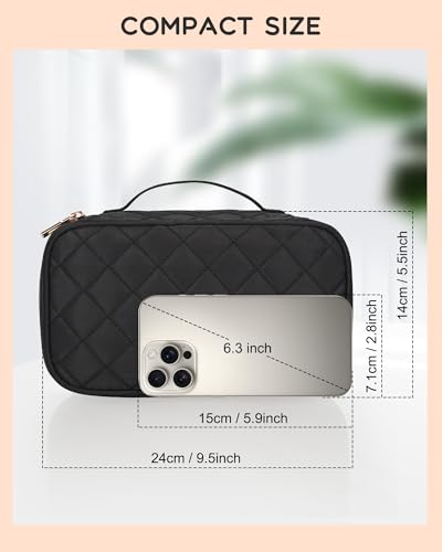 Relavel Small Makeup Bag, 2-Layer Travel Cosmetic Organizer