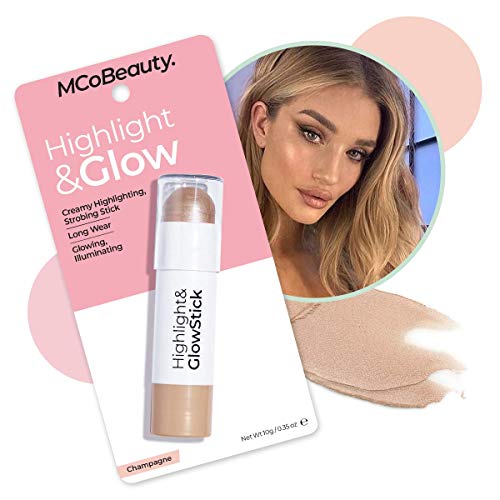 MCoBeauty Highlight and Glow Stick - Luminous Cream Balm Highlighter Stick - Illuminating Cheek Contour With Dewy Finish - Formulated With Ultra Fine, Light Reflecting Particles - Champagne - 0.35 Oz