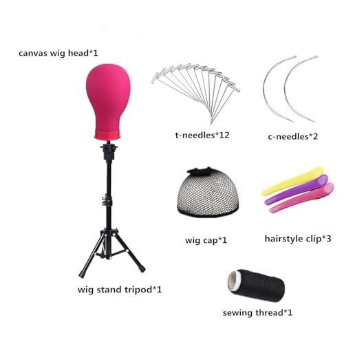 22 Inch Canvas Wig Head Mannequin with Tripod Stand & Accessories