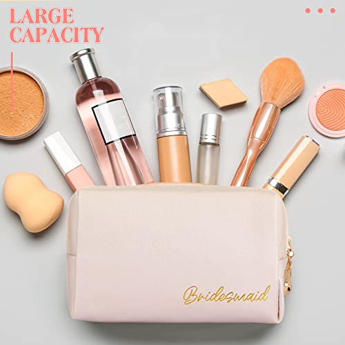 Hillban 6 Pcs PU Leather Bride Makeup Bag Cosmetic Bridesmaid Waterproof Toiletry Travel Bag Pouch Purse Gifts for Bridal Shower, Wedding, Engagement Gifts, Bachelorette Party(White, Ivory White)