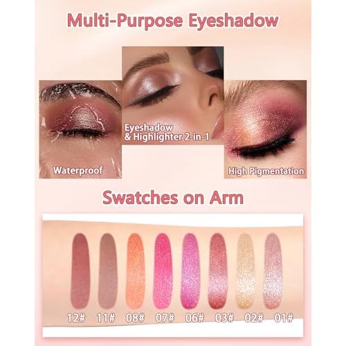 Sparkle Single Eyeshadow Cream, Orange Mousse Glitter Highly Pigmented Eye Shadow, Long-Lasting Blendable Shimmer Eyeshadow, Lightweight Eye Shadow Makeup Palette Christmas Party Gift for Women-08