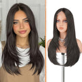 Haloo Brown Wig with Curtain Bangs - 24-Inch Lace Front Synthetic Wig