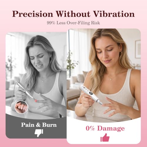PELCAS White Cordless Electric Nail File with 10 Speeds & LED Light, Travel Ready