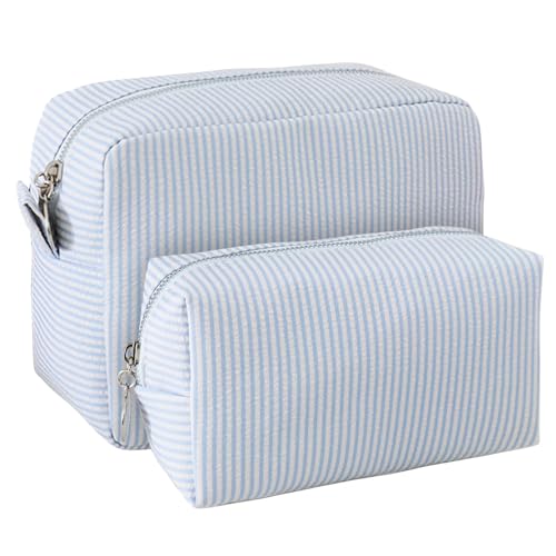 CALINNL 2pc Travel Makeup Bags in Light Blue Set - Lightweight Cosmetic Toiletry Pouches