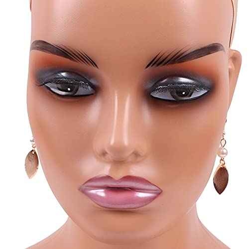 Realistic Female Mannequin Head with Shoulder for Display - Manikin Head with Shoulder for Wig/Jewelry/Makeup/Hat/Sunglass Display (Light Brown-Sliver Lips)