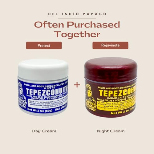 DEL INDIO PAPAGO Facial Day Skin Cream with Tepezcohuite 60g Small - Corporal Colageno Y Vitamina E - Hydrates the Skin