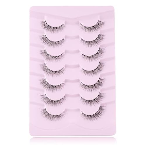Onlyall Natural Lashes Wispy Lashes Natural Look False Eyelashes Natural Flared Eyelashes False Eye Lashes Soft Fluffy Lashes 7 Pairs D1 Natural (6-13MM)