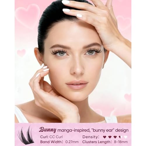 OKAYLOVE Manga Lash Clusters, BUNNY 8-18mm Natural Anime Eyelash Clusters with Spikes, 120pcs CC Curl Fairy Individual Lashes Clear Band Wispy Cluster Eyelashes Extensions for Party, Cosplay