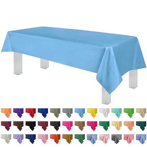 Grandipity Sky Blue 12 Pack Premium Disposable Plastic Tablecloth 54 Inch. x 108 Inch. Decorative Rectangle Table Cover