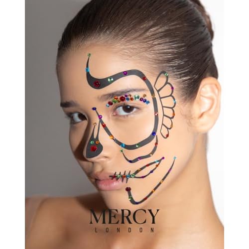 Day of the Dead Face Jewels by Mercy London Skeleton Costume Accessories Gems All In One Halloween Stick On Sticker