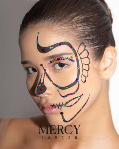 Day of the Dead Face Jewels Skeleton Costume Stick-On Gems
