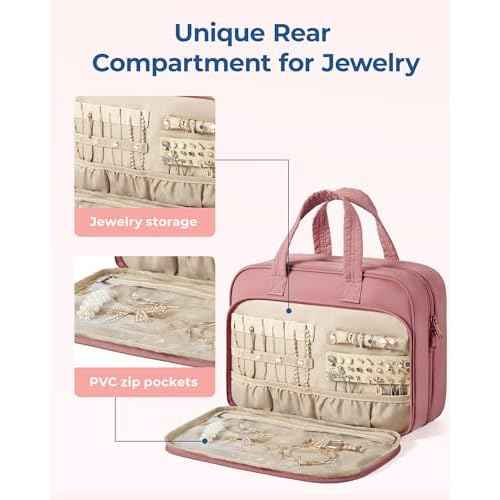 BAGSMART HangingToiletry Bag for Women, Puffy Travel Toiletry Bag with Jewelry Organizer, Waterproof Cosmetic Makeup Bag Compartment, Toiletries Kit Set for Traveling, Accessories, Essentials (M)