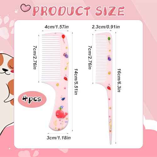 Giantree 4Pcs Baby Hair Comb, Kids Hair Brush Set for Girls Boys, Cute Hairs Comb Set Toddler Hairs Comb, Mini Comb Rat Tail Hairs Styling for Toddler Child's Hair Travel Style A)