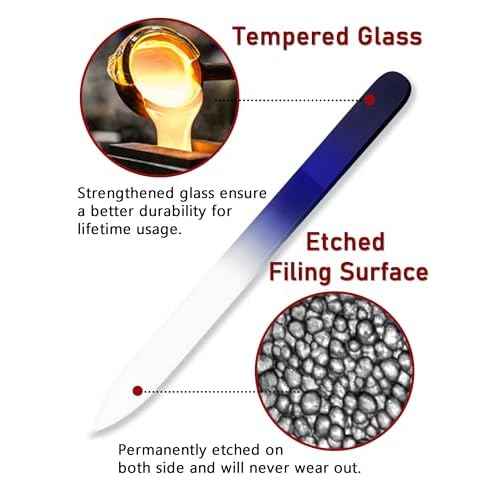 2-Pack Glass Nail File 2mm Thickness Crystal Files with Case Fingernail File for Nature Nails Double-Sided Etched Czech Glass Files for Travel Fine Grit Nail Filer Gifts Package Stocking Stuffers