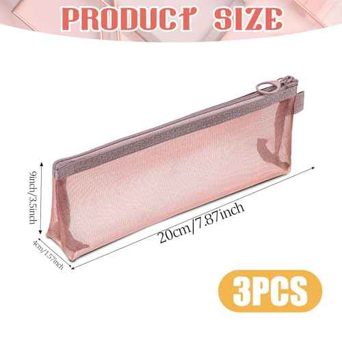 3 Pcs Mesh Makeup Brush Bag, Nylon Mesh Zipper Pouch Bags Portable Mesh Zipper Pouch Bags Mesh Makeup Bags with Zipper Mesh Makeup Brush Pouch for Travel Office Home Accessories