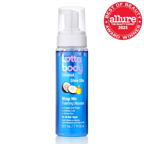 Lottabody Wrap Me Foaming Mousse with Coconut & Shea Oils - 7 oz, Lightweight Curl-Defining & Frizz Control Styling Foam - Pack of 1