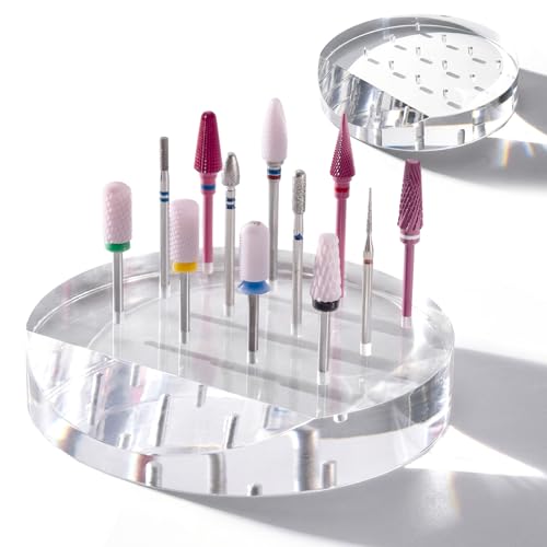 MelodySusie 12 Holes Acrylic Nail Drill Bit Holder Round 3/32 Inch - Clear Organizer for Nail Salon & Home Use