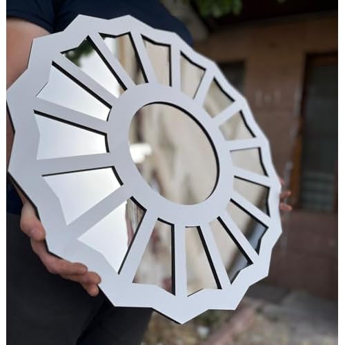 The Divine Feminine Mirror - Large Handmade with Wood/Acrylic Mirror, Gift for Her, 3D Wall Decor,Gift for Girlfriend (White-Silver, 10" H x 10" W)
