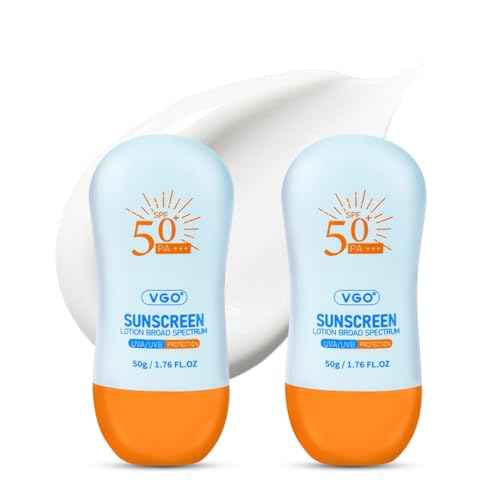 VGO Sunscreen for Face SPF 50+, Mineral Sunscreen with Zinc Oxide, Broad Spectrum Protection, No White Cast, Oil-Free & Non-Comedogenic, Suitable for All Skin Types & Tones, Travel Size (2 pack)