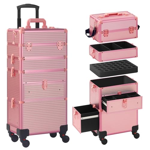Somduy 5-in-1 Makeup Train Case on Wheels with Drawers