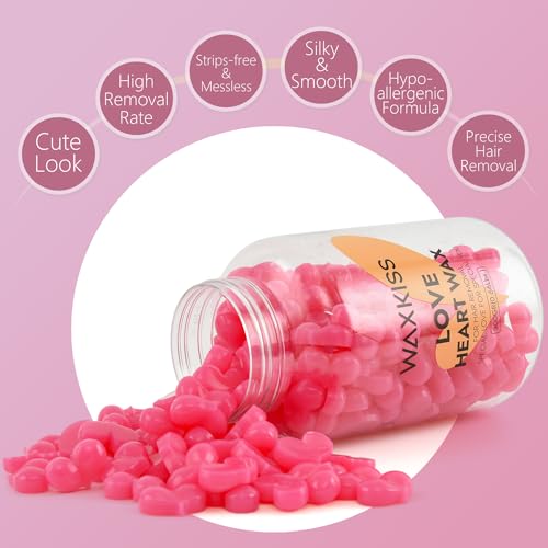 Waxkiss Love Heart Wax Beads for Hair Removal, 10.6 Oz Jar, Professional Hard Wax for Sensitive Skin, Unisex Facial Waxing Product for Brows And Lips (Cactus Blossom)