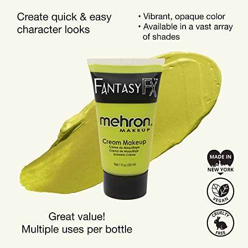 Mehron Makeup Fantasy FX Cream Makeup | Water Based | Halloween | Ogre Green Face & Body Paint For Adults 1 fl oz (30ml) (OGRE GREEN)