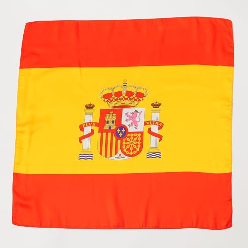 YINECO 27.5-inch Square Flag Bandana Head Scarf for Women - Red & Yellow Spain, Imitation Chiffon Silk Hair Neck Accessory