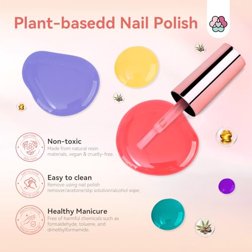 SAVILAND Nail Polish Set Quick-Dry: Summer Jelly Pastel Pink Nail Polish Kit Base-Top Coat 0.34 oz Macarons Candy Transparent Nudes Bluk Nail Polish Non Gel for Finger Toe French DIY Set Women Home