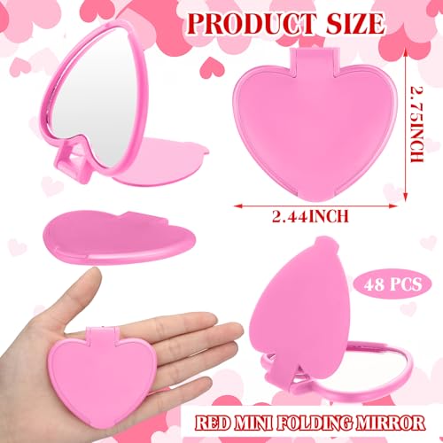 Geetery 48 Pcs Compact Mirror Bulk Gifts Heart Shaped Mini Pocket Folding Portable Travel Makeup Purse Mirror for Women Friend Bestie Mother's Day Party Favor(Light Pink)