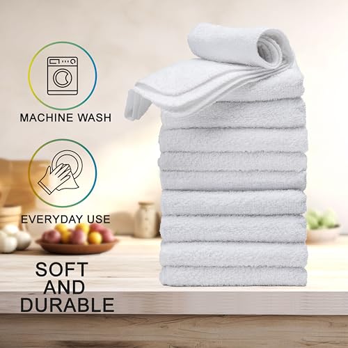 Textila Terry Wash Cloths 12x12 – Pack of 10 White Cotton