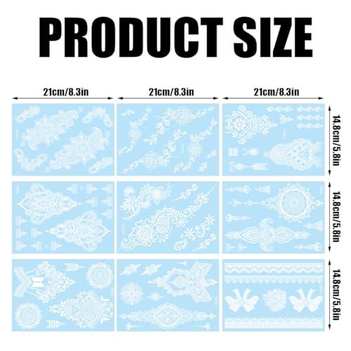 9 Sheet Henna Flower Temporary Tattoo Stickers