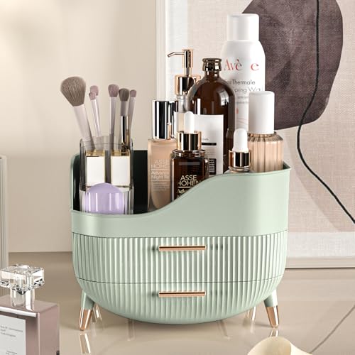 Pajiriona Green Makeup Organizer with 2 Drawers, Cosmetic Storage